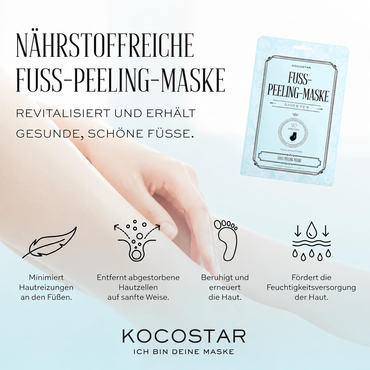 KOCOSTAR Fuß Peeling Pack – Fußpeeling in Sockenform; entfernt abgestorbene Hautschüppchen, regeneriert und spendet Feuchtigkeit dank AHAs, Hyaluronsäure sowie beruhigenden Wirkstoffen. 5er-Pack.