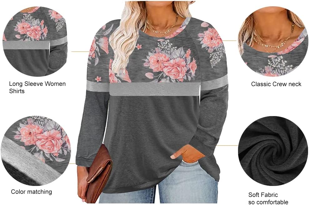 RITERA Plus Size Tops for Women Long Sleeve Casual Tunic Shirts Round Neck Pullover Tees XL-5XL - Image 6