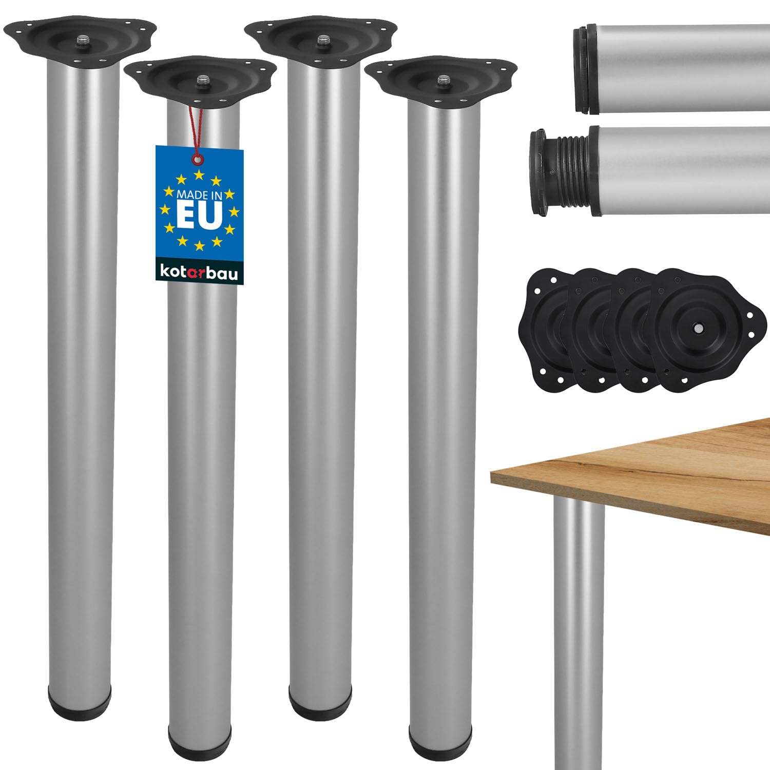 KOTARBAU Juego de 4 patas de mesa de acero inoxidable, 71-74,5 cm, patas de mesa, patas ajustables, patas de mesa, patas de mesa, patas de mesa, patas de mesa, patas de muebles, patas plateadas