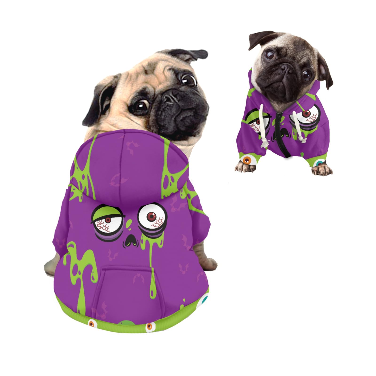 Kuiaobaty Novelty Halloween Hooded Pet Sweatshirt Small Dog Hoody Coat, Fun Monster Print Dog Hoodies Puppy Pets Clothes Outfits