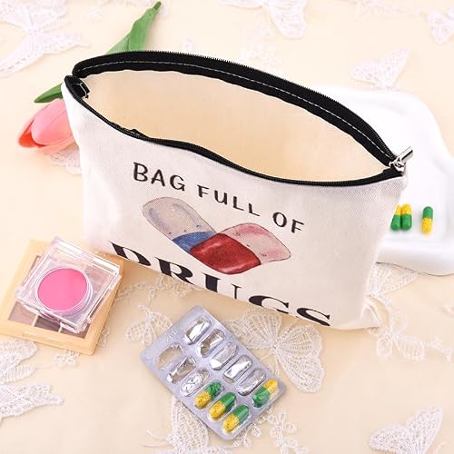 YangQian Funny Medication Bag for Women Nurse Practitioner Birthday Christmas Gifts for Women Patient Pharmacist Medicine Pill 0rganizer Bag Pouch with Zipper Meds Bags Full of Drugs Pouch