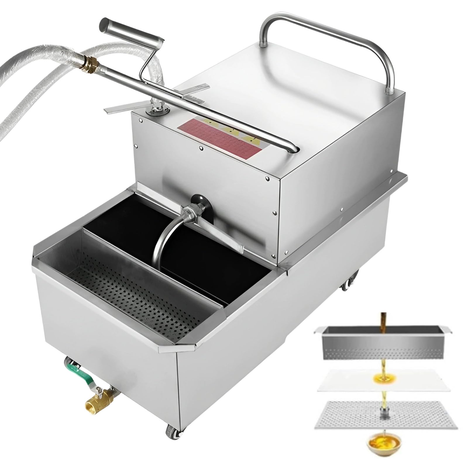 Yxyljoz Fryer Filter Machine Stainless Steel Commercial Mobile Oil Filtration Systems, Deep Fryer Oil Filter Cart For Restaurant Supermarket, For Restaurant,65L