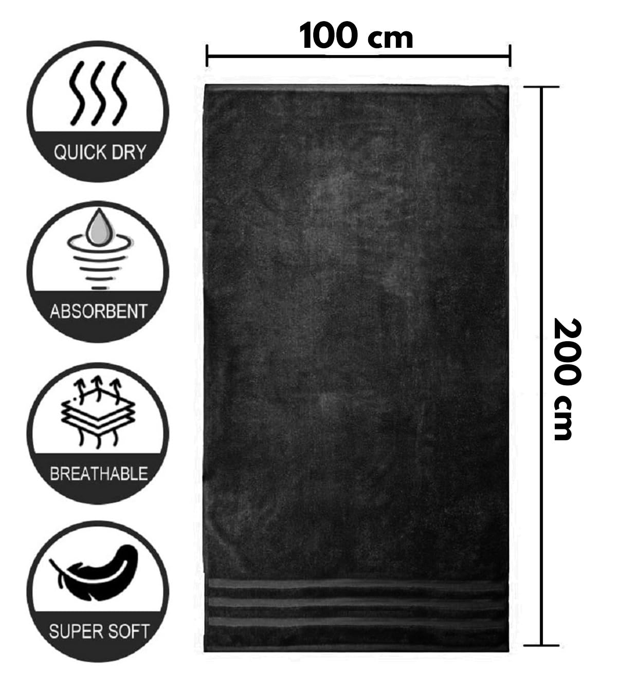 WovenWonder Pack of 2 Super Jumbo Bath Sheets (100 x 200 cm-600GSM) Luxury 100% Egyptian Cotton Soft Extra Large Bath Sheet Towels Highly Absorbent & Quick Dry Hotel Quality Towel Set (Black) - Image 4