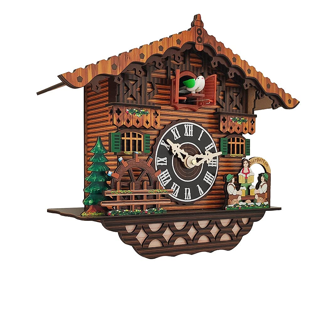 Horloge coucou en bois faite à la main - Chalet de forêt - Horloge à quartz pour décoration de salon (24,4 cm)