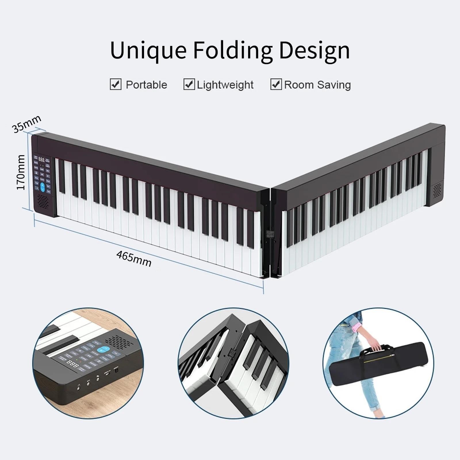 Professionelle Elektronische Tastatur Elektronisches Klavier Mit 61 Tasten Tragbar Faltbar Multifunktionales Digitalpiano Mit LCD-Display Und Sustain-Pedal Tragbare Tasche(US)