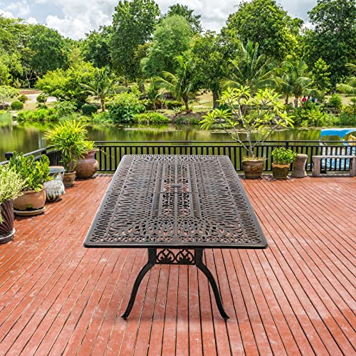 Outdoor-Patio-Dining-Table-All-Weather-Cast-Aluminum-87-x-285-Patio-Rectangular-Table-with-2-Umbrella-Hole-for-Balcony-Lawn-Garden-Backyard Outdoor Patio Dining Table All Weather Cast Aluminum 87 x 285 Patio Rectangular Table with 2 Umbrella Hole for Balcony Lawn Garden Backyard