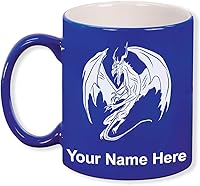 Vista 9 de LaserGram Taza de café redonda de cerámica de 11 oz, dragón, grabado personalizado incluido (negro)