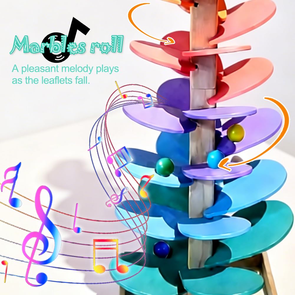 Montessori Juguete de Pista de Bolas, Pista de Canicas de Árbol Musical con Juego de Bolas Stem Música Educación Temprana Niños Jugando para Guardería Habitación Infantil, Árbol de Bolas de Madera