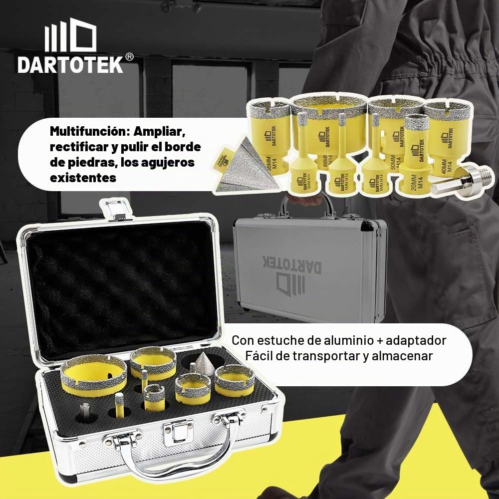 Brocas Diamantadas Juego 10-8pz 6/6/8/20/35/40/50/68mm Sierra de corona M14, fresa biseladora de 50mm, adaptador de M14 a hexagonal para cerámica, porcelana, azulejos, mármol, granito