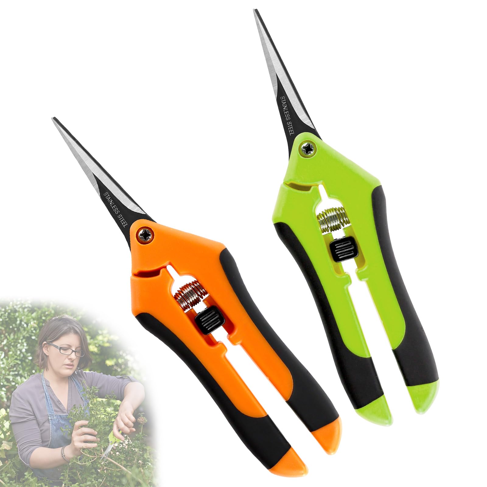 2 Piezas Tijeras Podar de Jardíneria, Tijeras de Podar de Mano Pequeñas, Herramientas de Jardin para Arboles, Flores, Rosas, Frutas, Bonsáis