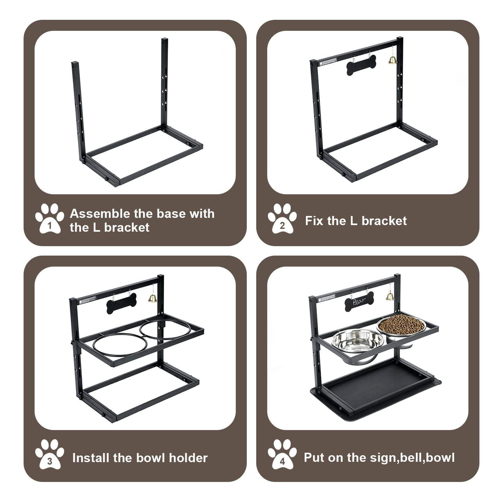 Gamelle surélevée pour chien, gamelles surélevées réglables en hauteur à 7 degrés, support de gamelles surélevées inclinées à 10° avec tapis anti-déversement, deux gamelles d'eau en acier inoxydable