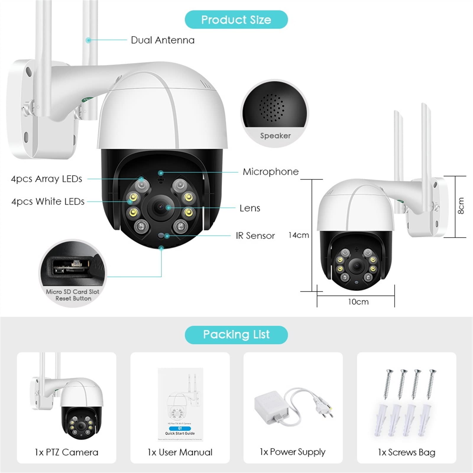 cámara de seguridad gran angular, Cámara IP Wifi 4K de 8MP for exteriores, videovigilancia inalámbrica H.265 de 5MP, HD 1080P, detección humana Ai, seguimiento automático, cámara de seguridad CCTV con