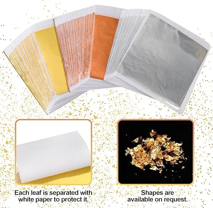 Image of 300 Sheets 8x8cm Gold Silver Rose Gold Leaf Sheets Foil Paper for Gilding Crafting DIY Arts Project Crafting Framing Decoration Makeup Spa Art Craft Work (GOLD,COPPER,SILVER)