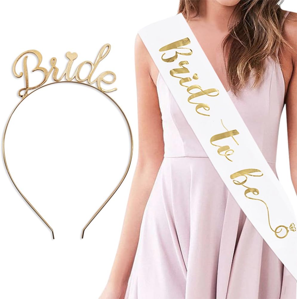 YULIPS Bride to Be Sash & Headband Tiara Set – Accessories for Bachelorette Party Bridal Shower Hen Party