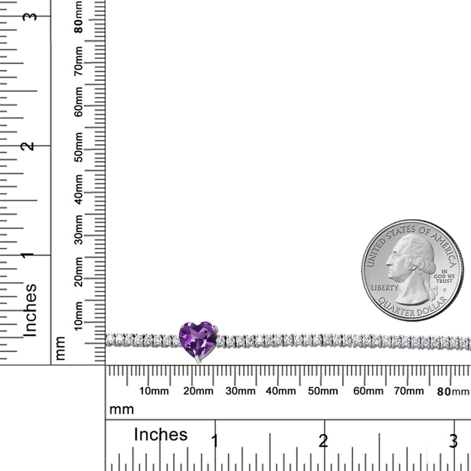 Gem Stone King 3-5 Cttw Heart Tennis Bracelet For Women | 925 Sterling Silver | 8MM Heart Shape Gemstone Birthstone and White Moissanite | 7.25 Inch | Fine Jewelry Gifts for Her Mom Women Wife