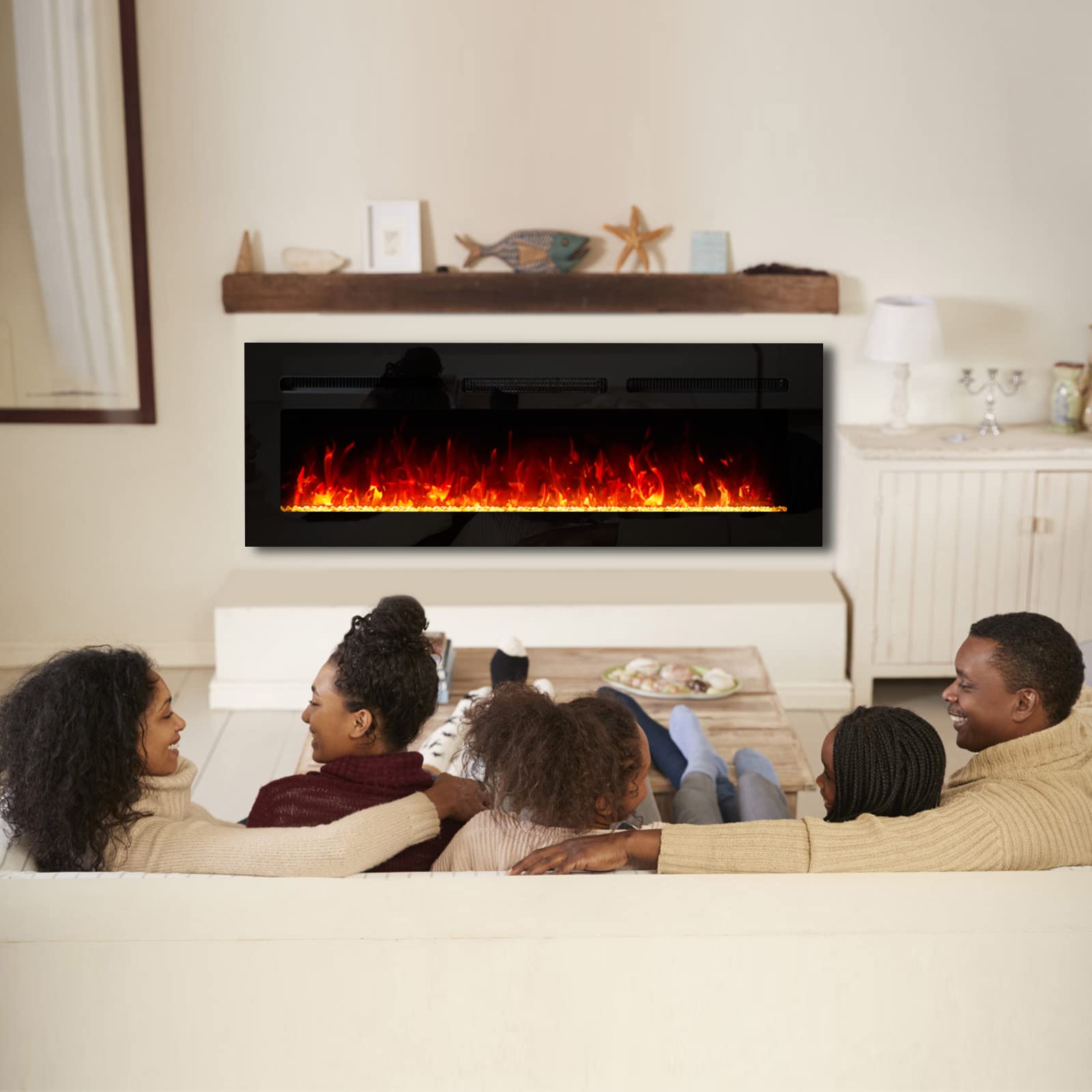 50 Inch Electric Fireplace, Fireplace Insert with Remote Control and Timer, Touch Screen, Adjustable 12 Flame Color and Speed, 1500W/750W Switch at Will.