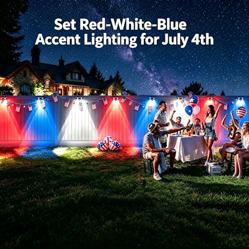 Image of Brizled 12 Pack Solar Fence Lights, RGB + Warm White + Cool White Outdoor Solar Wall Lights, 11 Modes Color Changing Deck Light IP65 Waterproof Outdoor Lighting for Railing Wall Deck Fence Stair