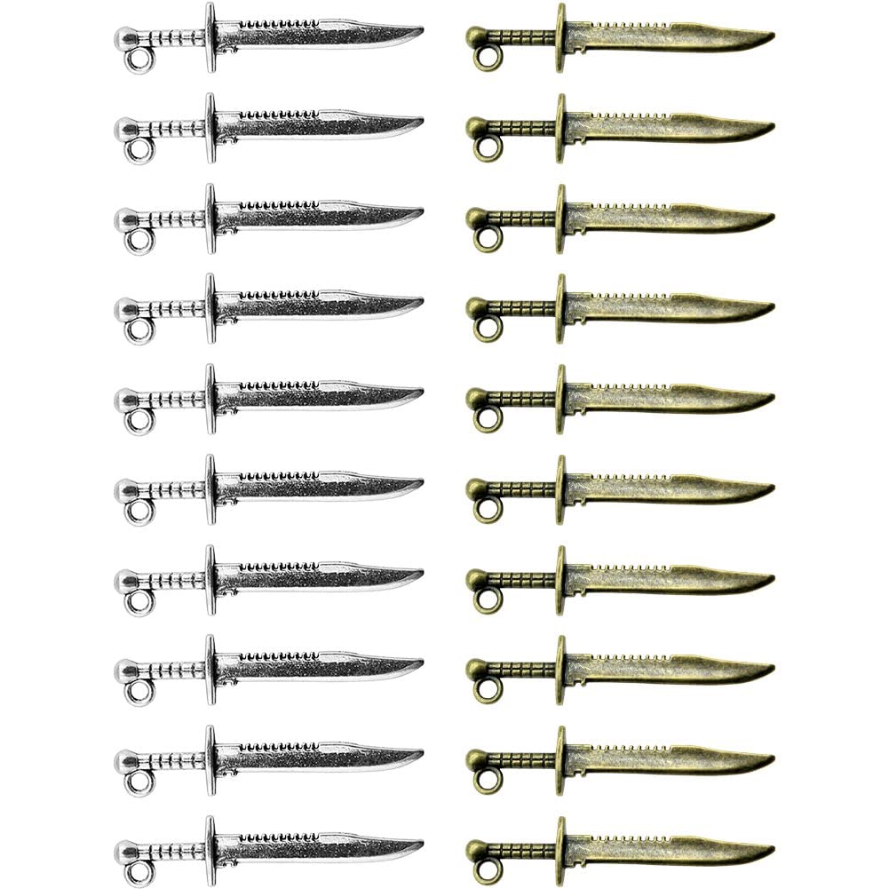 Bopely Silver + Bronze 20Pcs Tibetan Pendants Antique Dagger Charms For Jewelry Crafts Bookmark Making