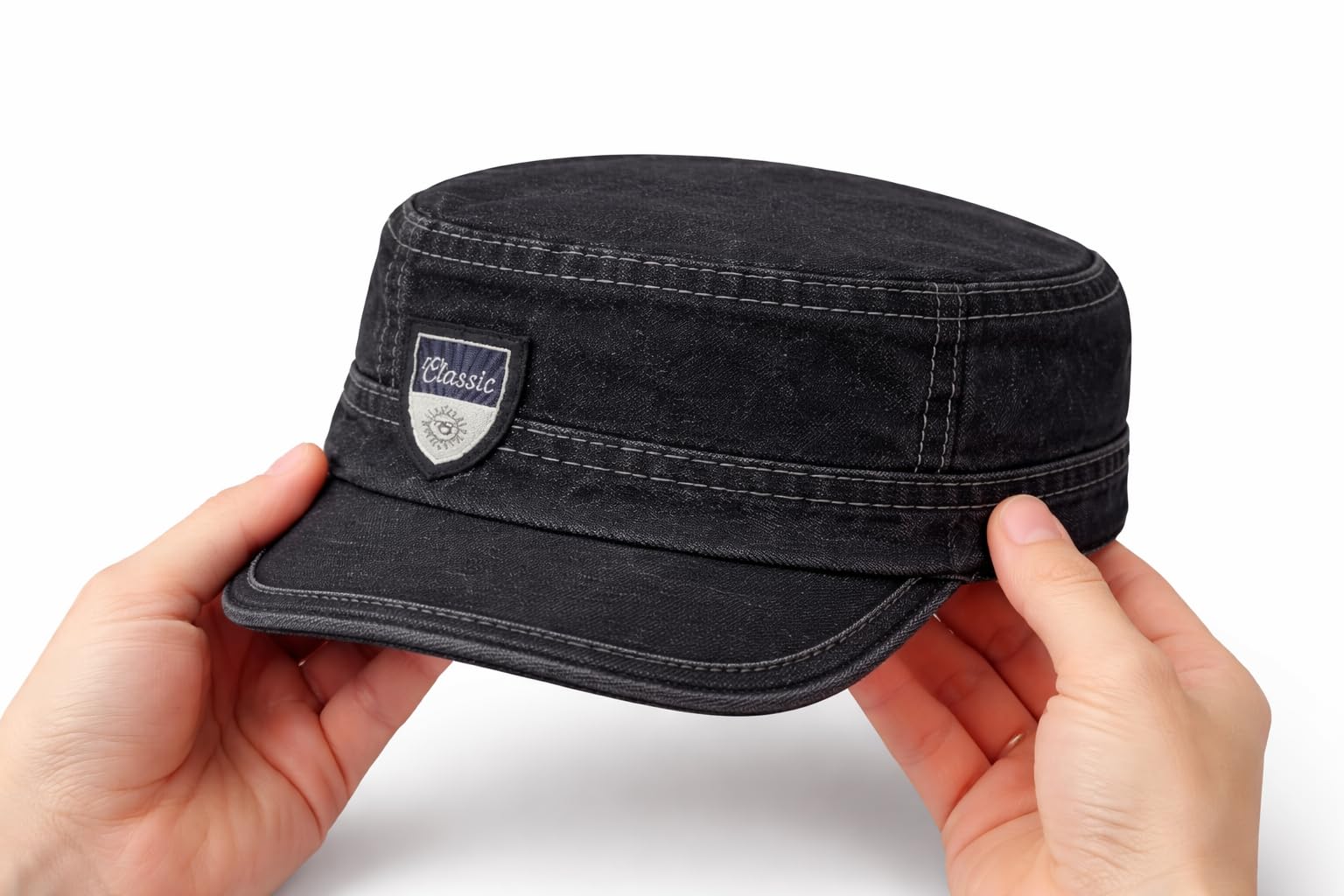 Nephar Men’s Denim Cap | Classic Flat Top Casual Hat | Blue | Free Size | Pack of 1 (Black)