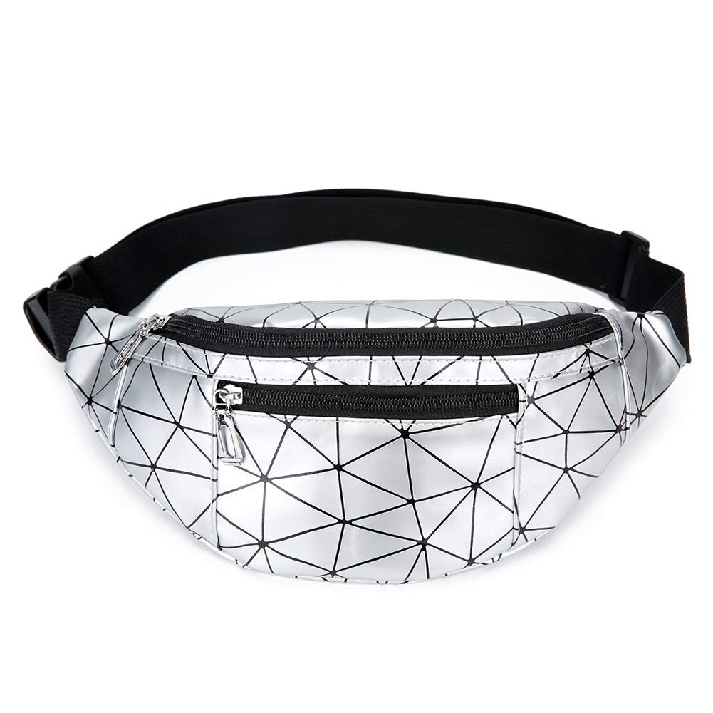 Waist Bag for Women & Men Holographic Fanny Pack Bum Bag with Adjustable Belt., 004-Silver, One Size,