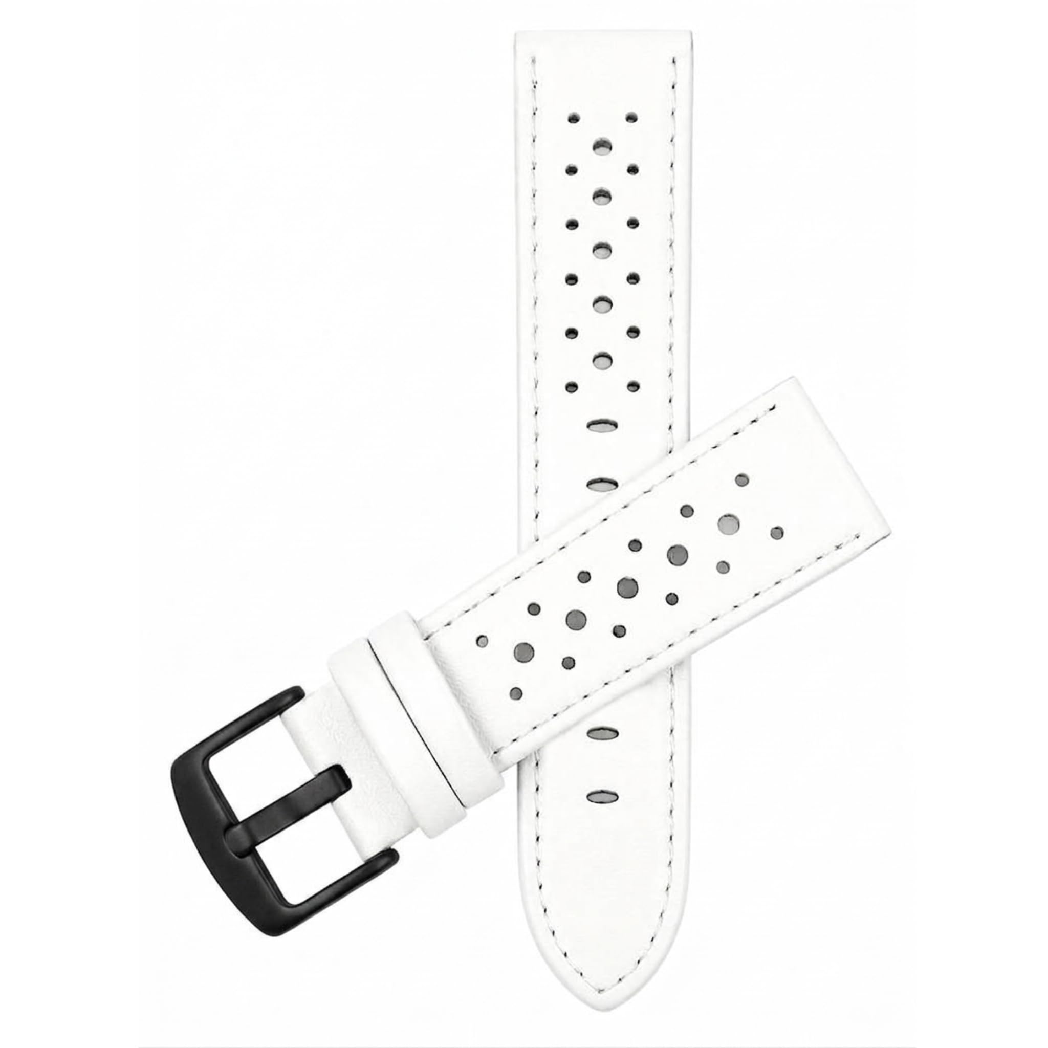 Mens Leather Rally Strap, Perforated Racing Watch Band, 18-24mm, Reg/XL