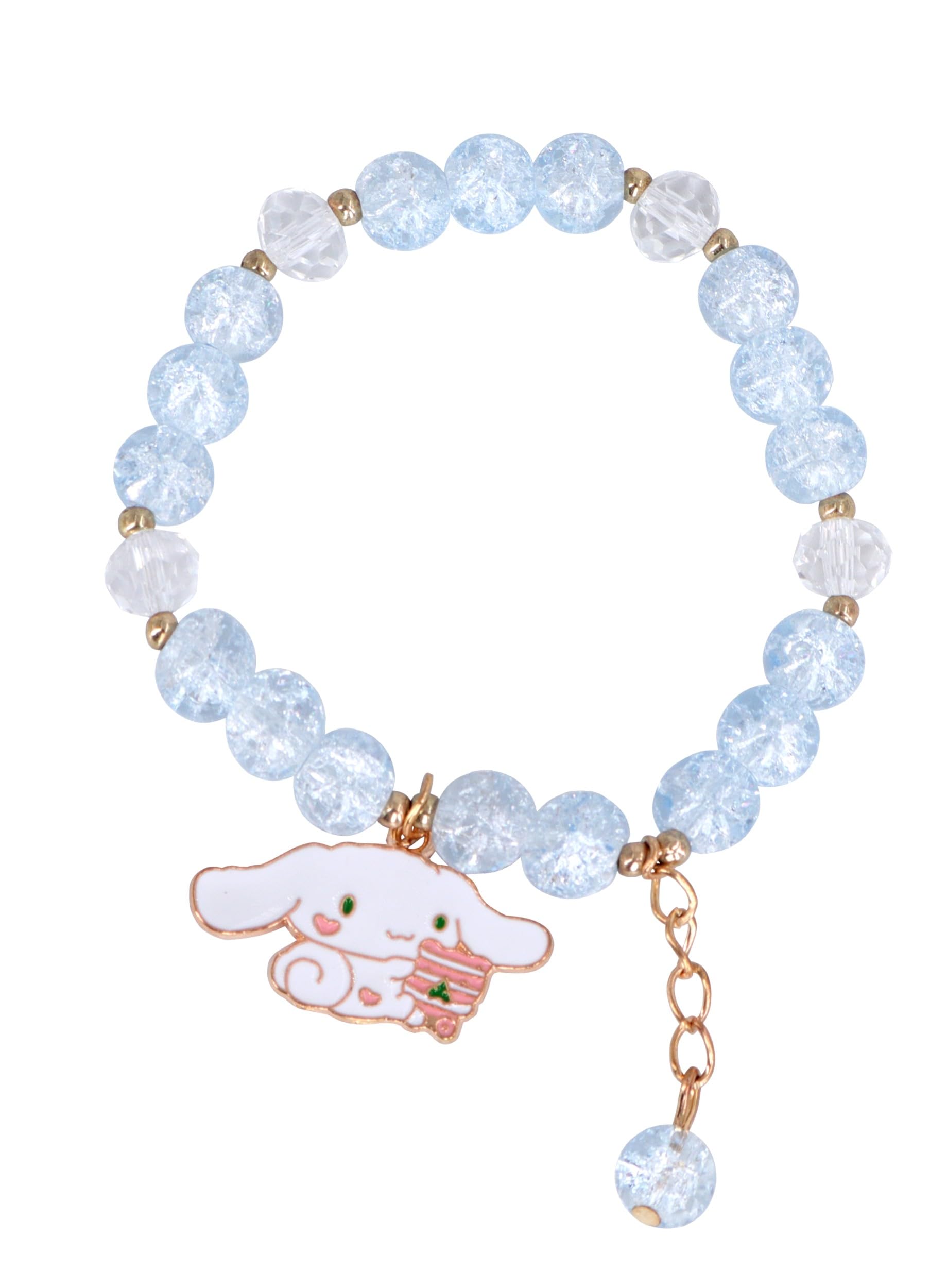 Roffatide Anime Cinnamoroll Crystal Beads Bracelet Kawaii Kuromi Pearl Bracelets Set Cute Cartoon Elastic Beaded Pearl Bracelets Anime Jewelry for Girls Women Bff Friendship Gift