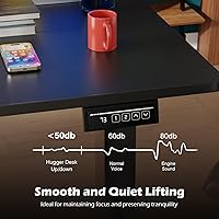 Vista 5 de PayLessHere Escritorio eléctrico de pie de 55 pulgadas con gran espacio y soporte para auriculares, escritorio de oficina con elevación eléctrica