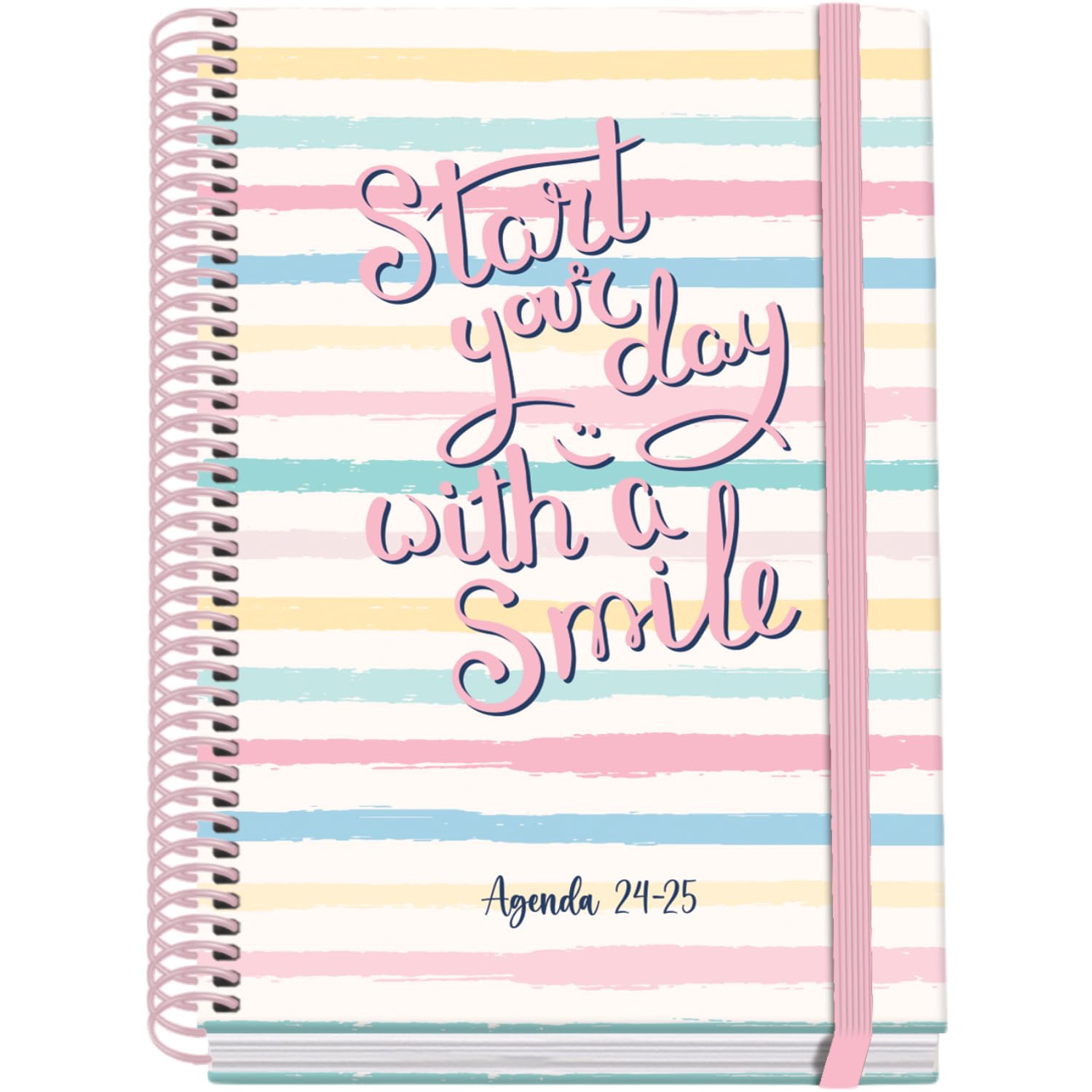 Dohe - Agenda Escolar 2024 2025 - Semana Vista, Tamaño A5 (15x21 cm), Cierre Anillas y Goma, Español e Inglés, 4 Páginas de Pegatinas, Septiembre a Junio, Material Escolar - PRIME Smile