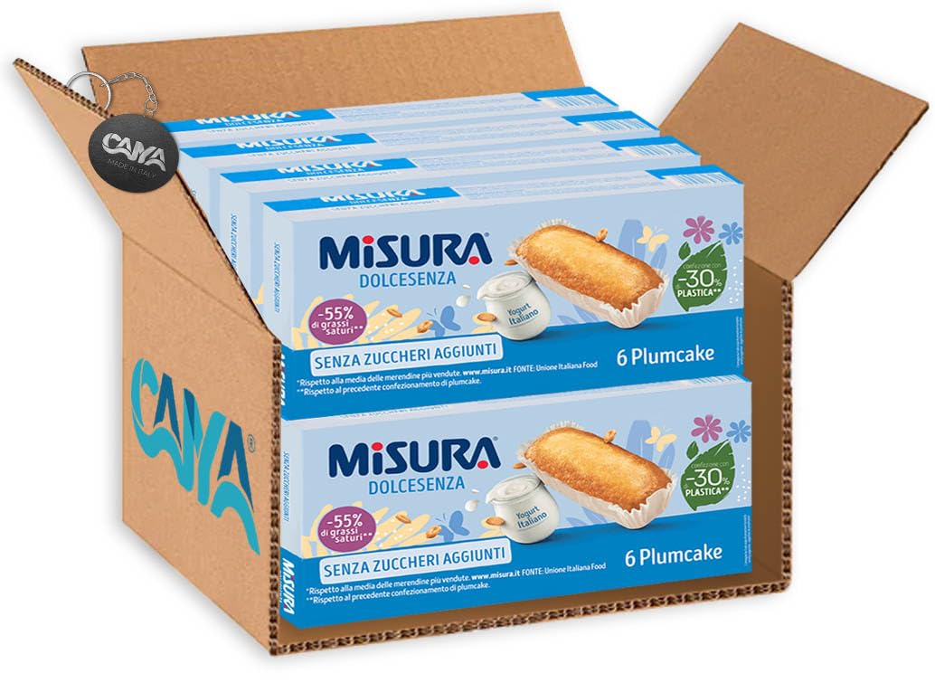 8X Misura Dolcesenza Plumcake allo Yogurt Italiano Senza Zuccheri Aggiunti 6 Monoporzioni 190g [CAIYA® BOX da 8 Confezioni]