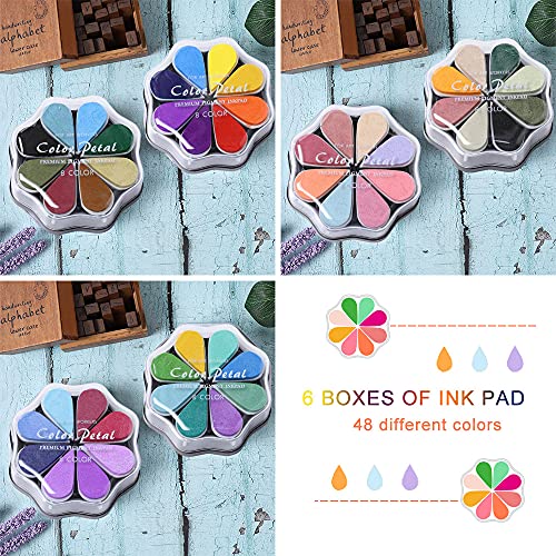 48 Colors Craft Ink Pads, 6 Packs Washable Finger Ink Pads For Paper Wood Fabric Pigment Stamping, Rainbow Flower Petal, Box Packed Gift For Kids Scrapbook, Card Making (25 To 30) #TOP5