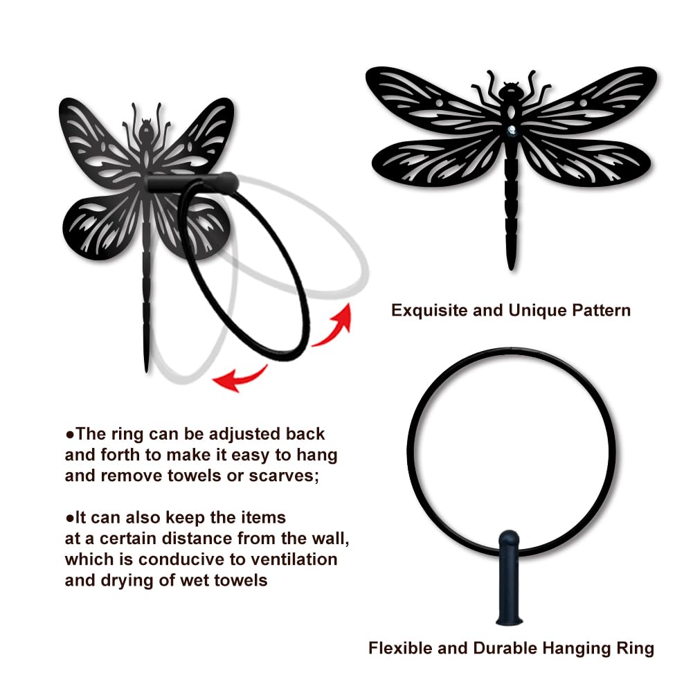 MAYJOYDIY Handtuchhalter Libellenflügel aus Metall, Antike Insekten, Handtuchhalter, rund, Libellenflügel, Handtuchhalter, schwarz, Badezimmer-Handtuchhalter, Wandmontage, für Küche, Bad, Zuhause,