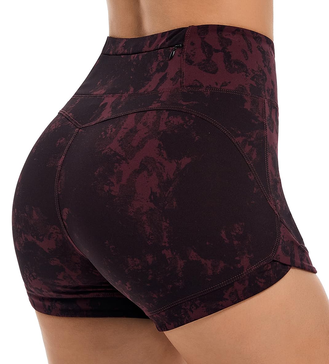 vdbm Women's High Waist Yoga Shorts Tummy Control Fitness Gym Biker Shorts Butt Lifting Athletic Workout Running Shorts Wine Camo M