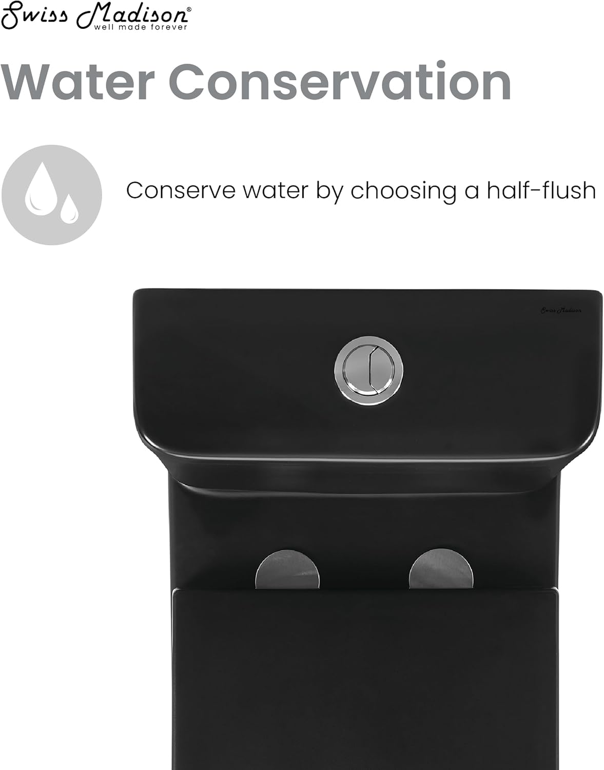Swiss Madison Well Made Forever SM-2T120MB, Calice Two Piece Elongated Rear Outlet Toilet Dual Flush 1.1/1.6 gpf in Matte Black