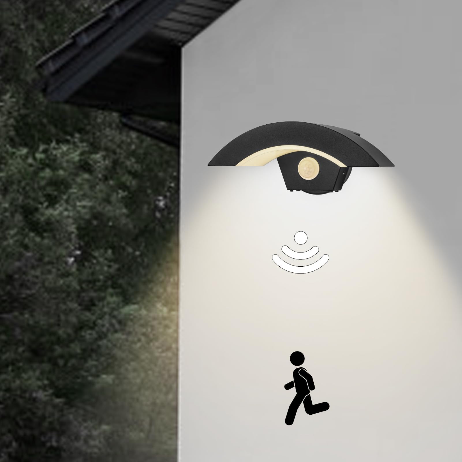 Motion Sensor Outdoor Lights 18W 1500lm LED Wall Light IP65 Waterproof Aluminum Wall Sconce Lamp 3000K Warm White Dusk to Dawn Sensor Security Lights for Garage Patio Walkway Porch Garden