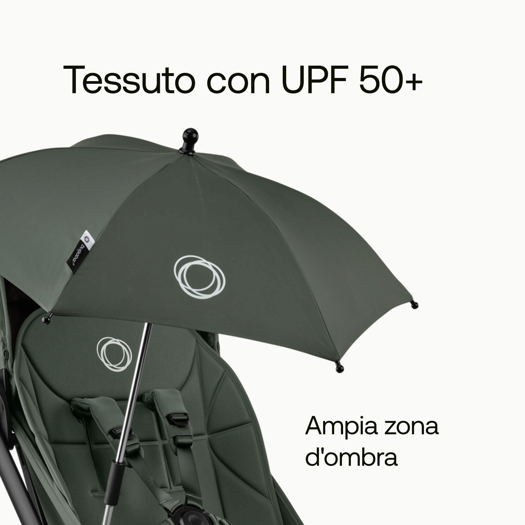 Bugaboo Ombrellino+, Compatibile con Tutti i Passeggini Bugaboo, Tessuto con fattore di protezione solare UPF 50+, Ampia Zona d'Ombra, Collegamento con Un Clic, Forest Green