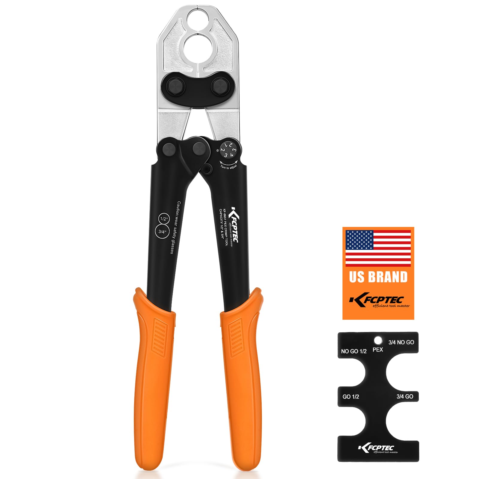 KF CPTEC 1/2 and 3/4-inch Combo PEX Crimping Tool for Copper Crimp Rings with Go/No-Go Gauge, Meets ASTM F1807 Standard, Durable Plumbing Tool