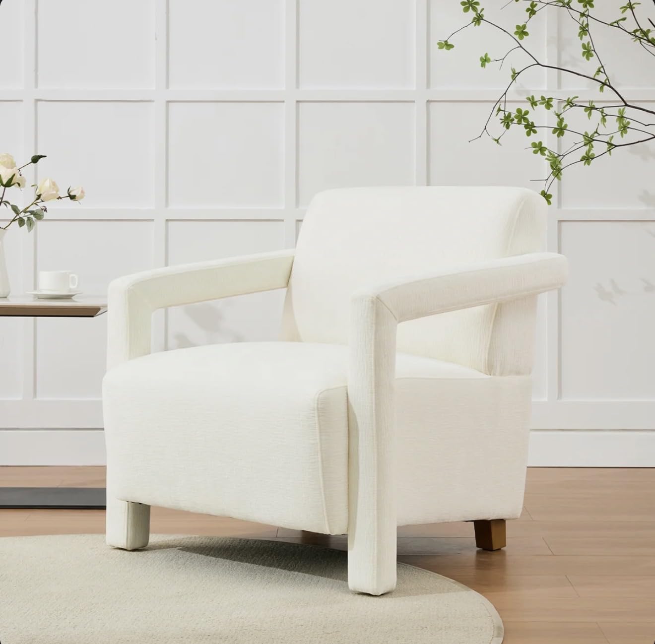 Chenille Upholstered Armchair with Solid Wood Frame | Single Seater, Chenille Fabric, Solid Wood Frame, Upholstered Design-image-24