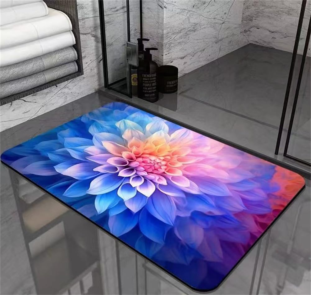 Badematte Rutschfest 60x90cm, Super Absorbierende Badezimmerteppich, Badteppich Schnelltrocknende Badvorleger Bath Mat Waschbar Duschvorleger Bodenmatte für Dusche, Badewannen, Home Badezimmer, Flower