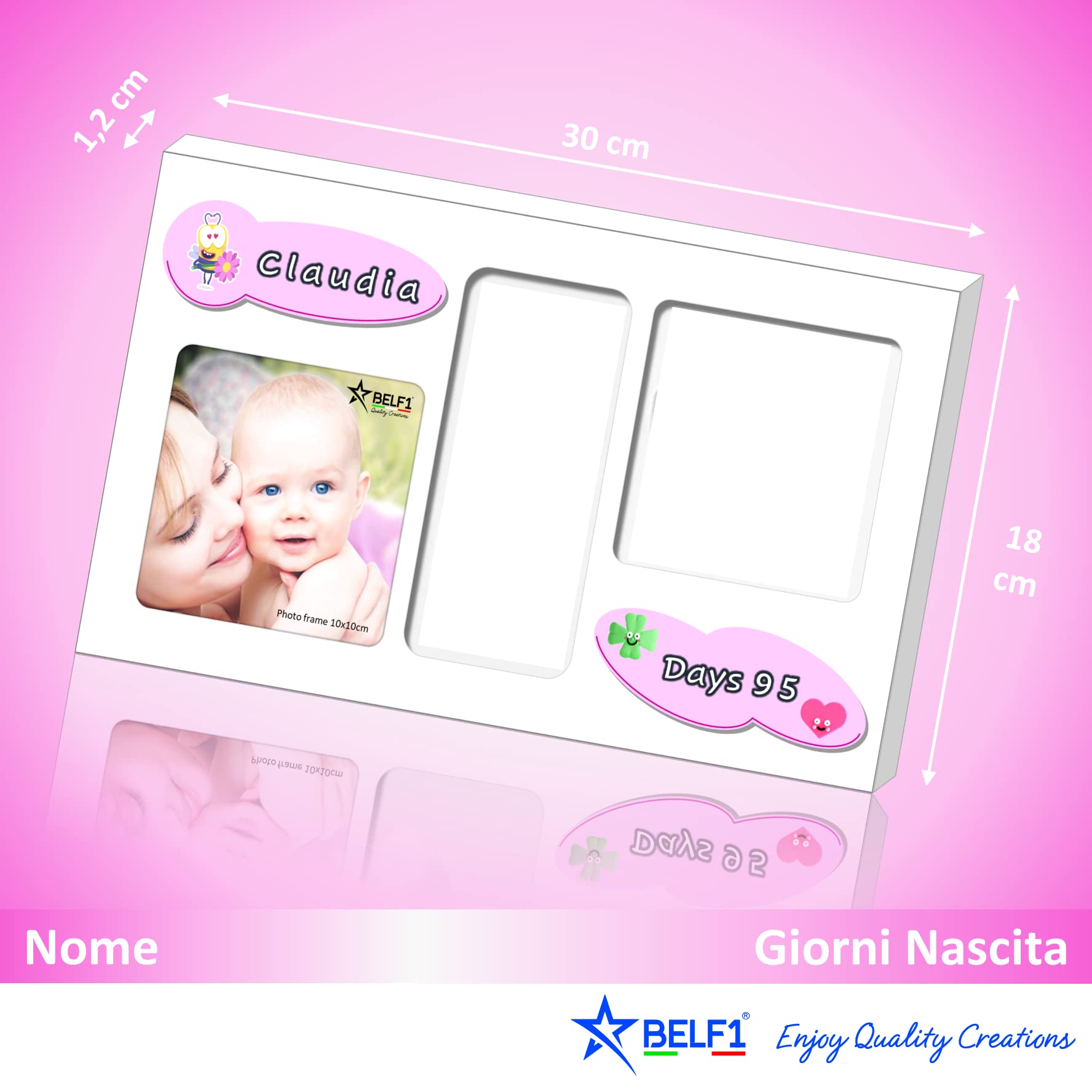 Cornice Neonato Con Impronte - Portafoto Personalizzabile Con Adesivi Per Nascita O Battesimo - Foto 7