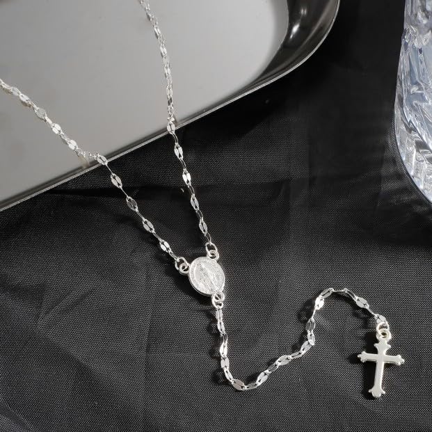 Stainless Steel Cross & Madonna Medal Y-Necklace for Women, Gold & Silver Minimalist Religious Fashion Jewelry