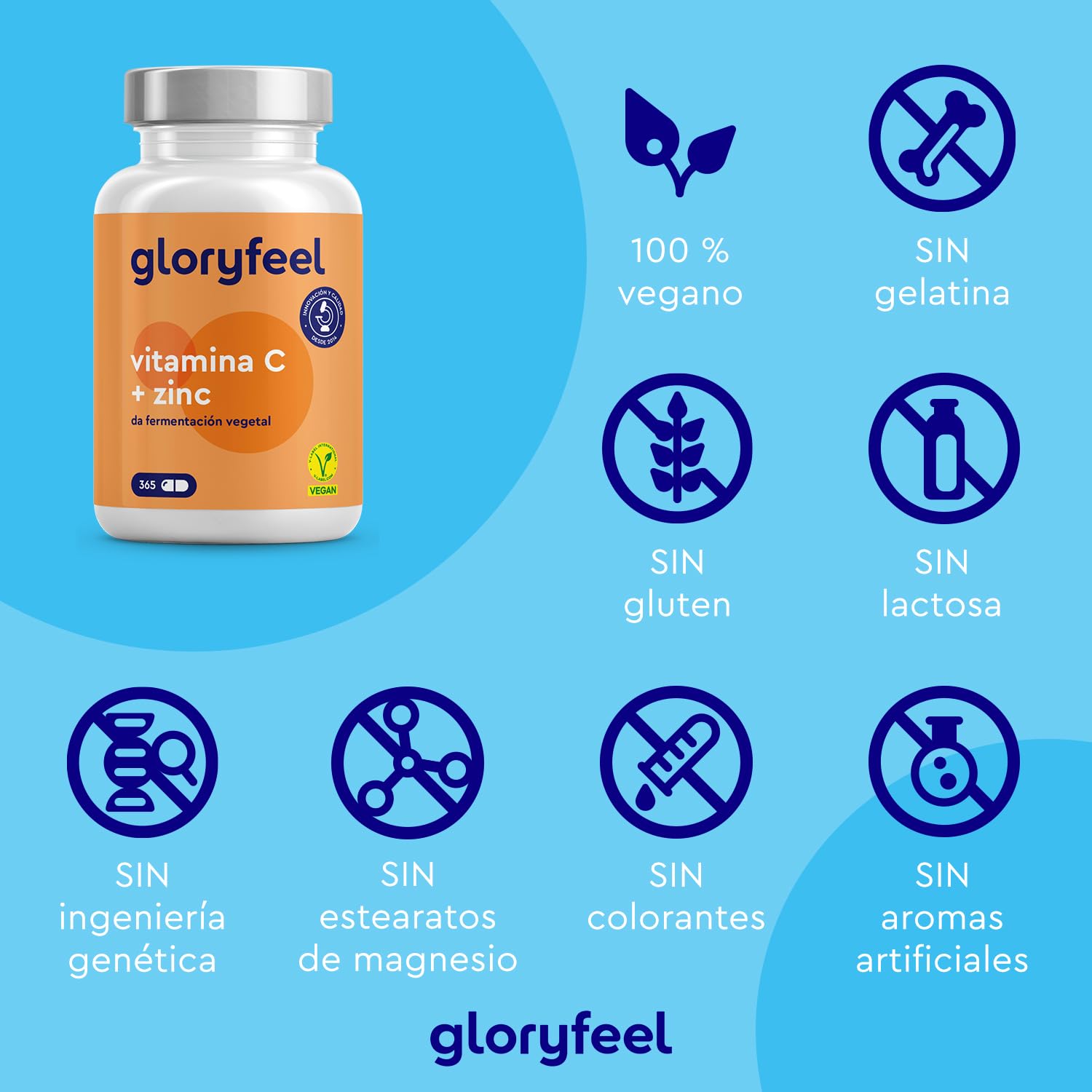 Vitamina C + Zinc - 365 Cápsulas - 1000mg Vitamina C + 20mg Zinc - Apoya el sistema inmunológico y reduce la fatiga - Con Protección gástrica y pH neutro -100% vegano