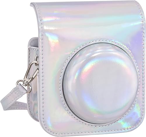 Sunmns Mini 12 - Funda protectora de piel sintética compacta compatible con cámara instantánea Instax Mini 12 (plateado brillante)