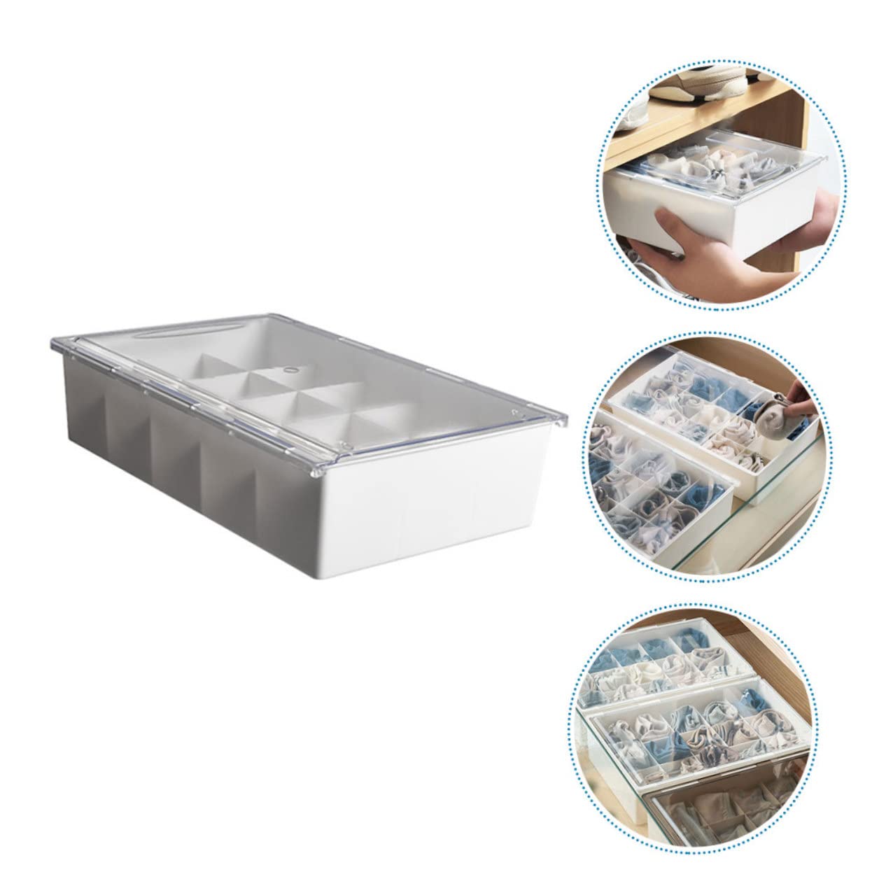 Hemobllo Scatola Organizer in PP con Coperchio Biancheria Intima per Contenitore da 15 Scomparti Multi Griglie per Calze e Indumenti per Casa