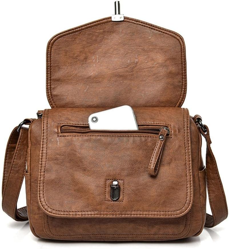 Women Shoulder Bags PU Leather Large Capacity Flap Top Crossbody Satchel Handbag Adjustable Suitable for Work Vacation, Brown