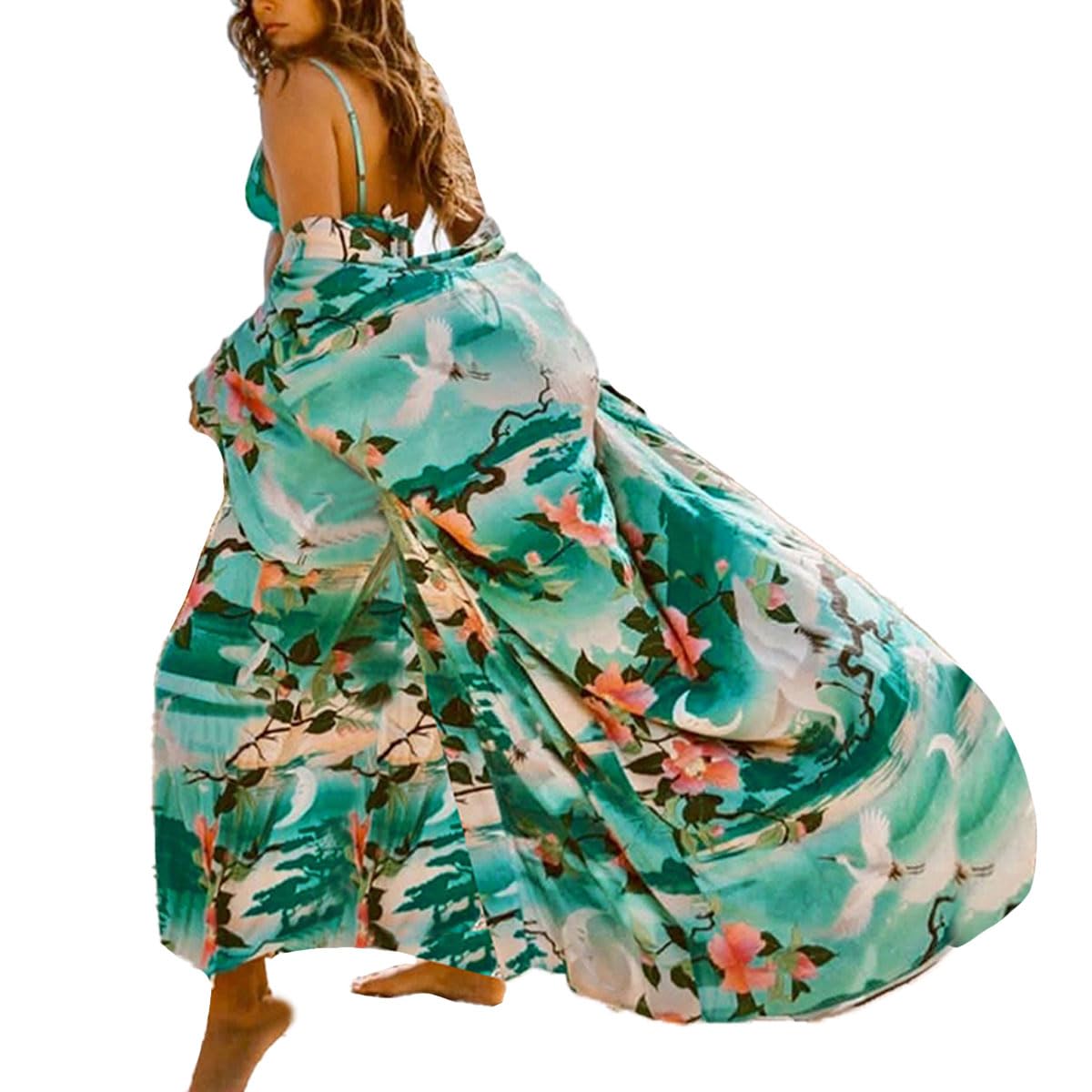 Tyidalin Playa Kimono Cárdigans Mujer Estampado Verano Boho Maxi Largo Vestido Túnica Talla Grande Rayón Pareos Bohemio