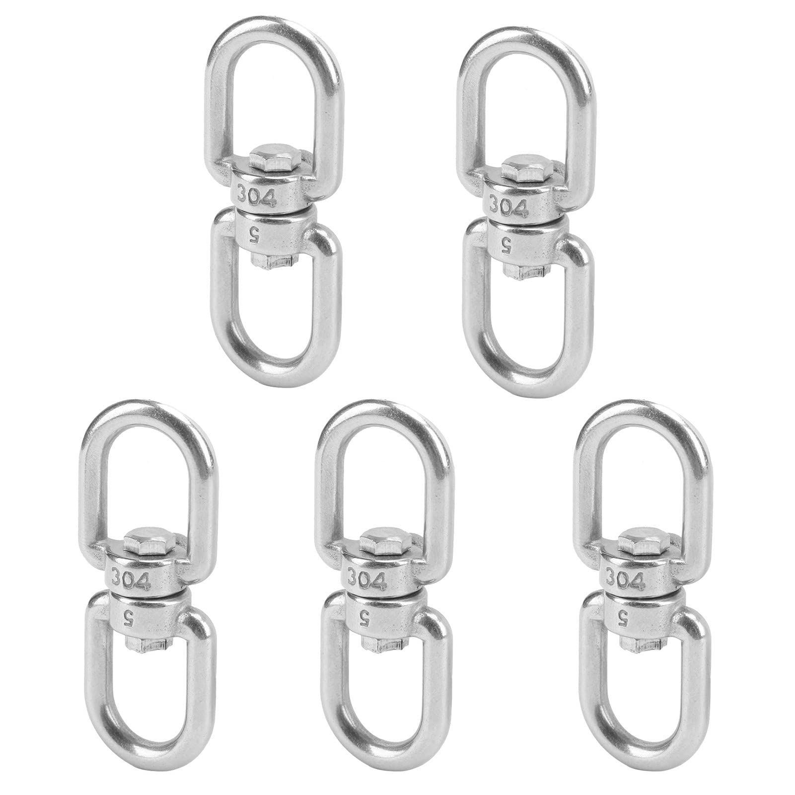 FLEXMAN 5Pcs M5 Bearing Swing Swivel, 130Kg Load 304 Stainless Steel Double Ended Eye to Eye Shackle Ring Connector for Web Tree Swing, Hammock Chair