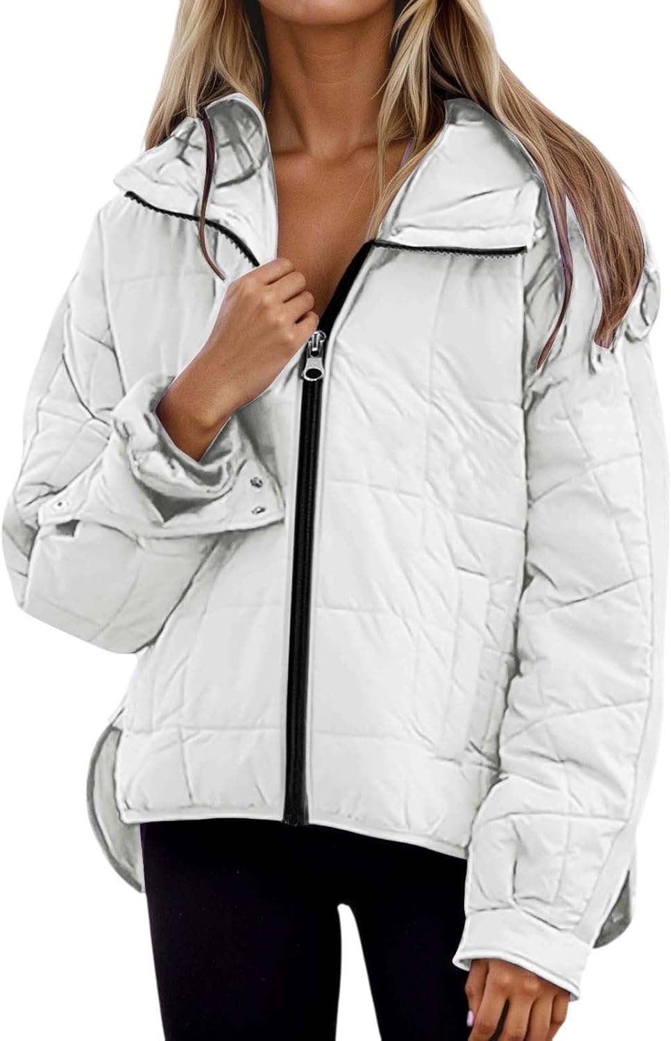 Women Winter Coats Lightweight Warm Hooded Puffer Jackets Long Sleeve Zip Up Quilted Down Coat with Pockets Ski Outerwear
