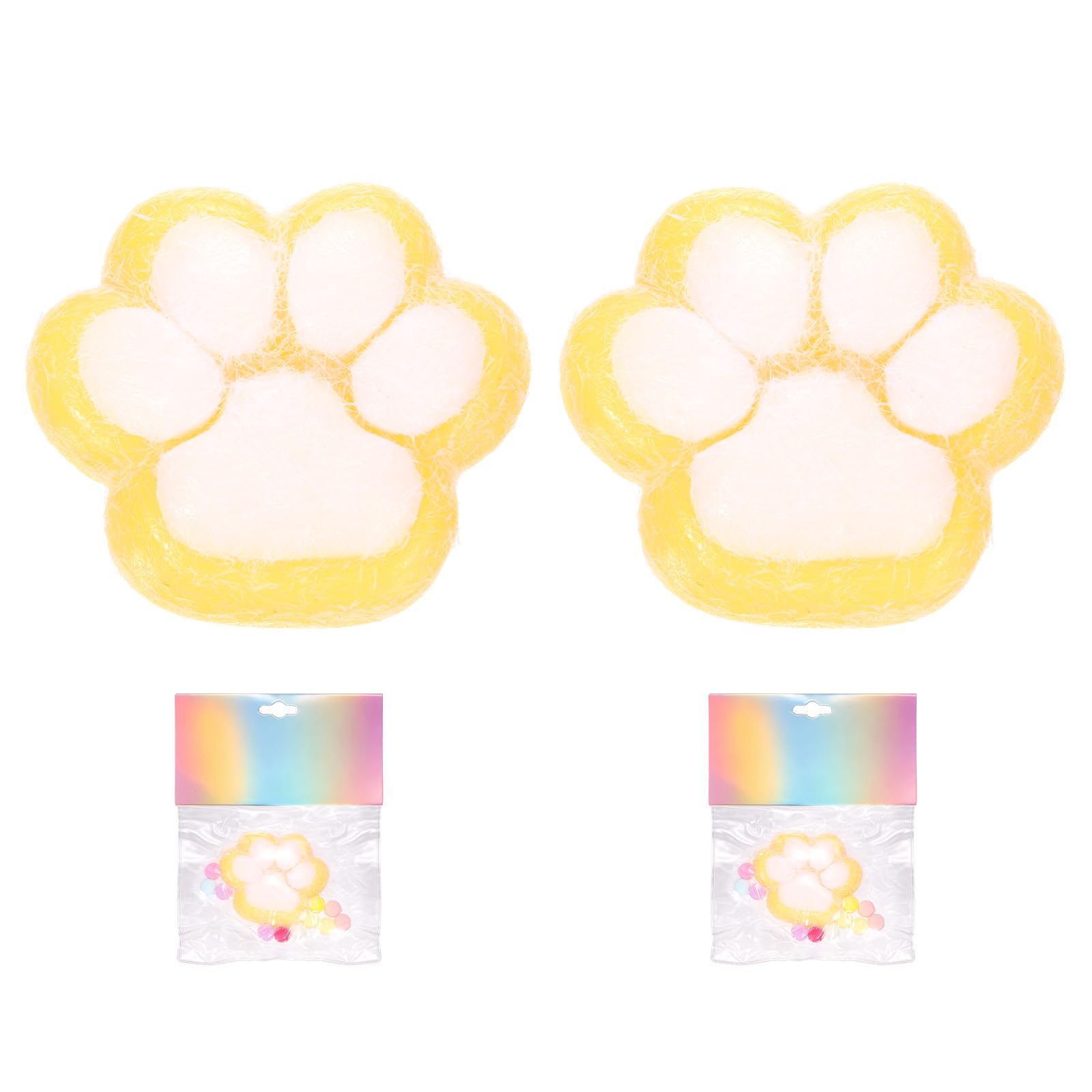 sourcing map 2.4 Inch Cat Paw Squeeze Toy, Cute Cat Paw Sensory Toy Soft Funny Fidget Toy Perfect for Stress Relieving, Party Favors & Birthday Gifts (Yellow, 2pcs)
