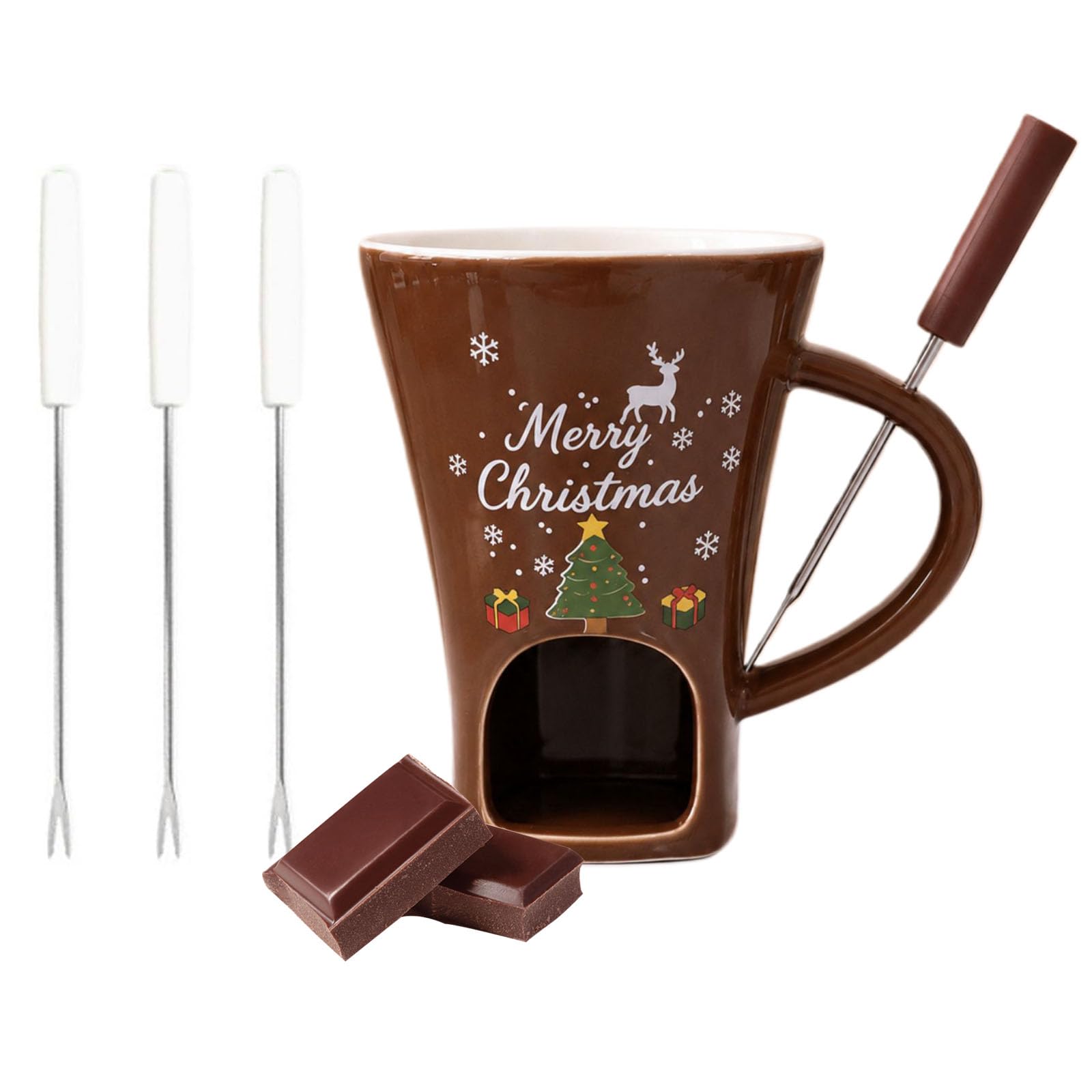 Sweet Fondue Cup, Tealight Chocolate Fondue Mug, Chocolate Fondue Cup, Fondue Cups Tealight, Mini Fondue Mug for Chocolate (Christmas Brown)