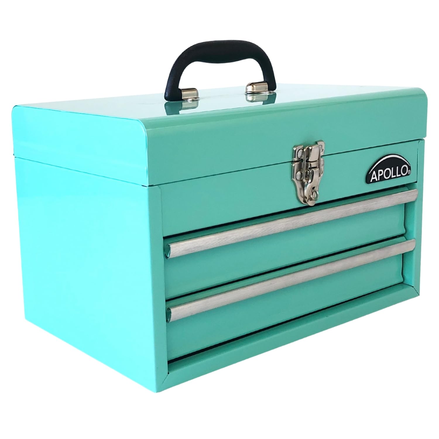 Apollo Tools 14 Inch Steel Tool Box with Deep Top Compartment and 2 Drawers in Heavy-Duty Steel With Ball Bearing Opening and Powder Coated Finish -